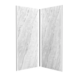 Galedo Pack de 2 panneaux muraux de salle de bains, blanc effet marbre avec profilés noirs, l.90+90 x H.210 x P.0,3 cm, Homestone