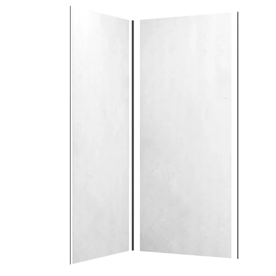 Galedo Pack de 2 panneaux muraux de salle de bains, blanc effet pierre avec profilés noirs, l.90+90 x H.210 x P.0,3 cm, Homestone* Panneau Mural De Salle De Bains