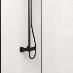 Galedo Pack de 2 panneaux muraux de salle de bains, blanc effet pierre avec profilés noirs, l.90+90 x H.210 x P.0,3 cm, Homestone* Panneau Mural De Salle De Bains