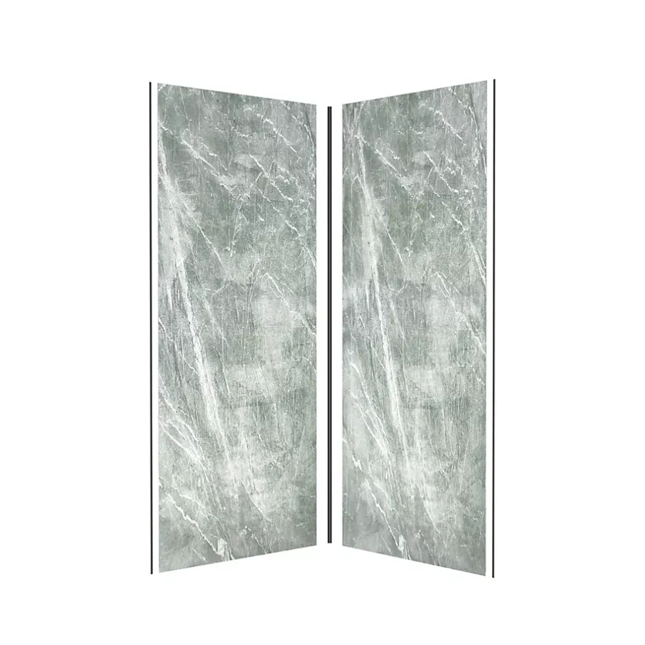 Galedo Pack de 2 panneaux muraux de salle de bains, vert effet pierre avec profilés noirs, l.90+90 x H.210 x P.0,3 cm, Homestone* Panneau Mural De Salle De Bains
