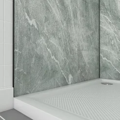 Galedo Pack de 2 panneaux muraux de salle de bains, vert effet pierre avec profilés noirs, l.90+90 x H.210 x P.0,3 cm, Homestone* Panneau Mural De Salle De Bains
