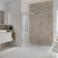 Schulte Pack de 2 panneaux muraux de salle de bains l.100 x H.210cm, effet pierre taupe sablée, DécoDesign décor