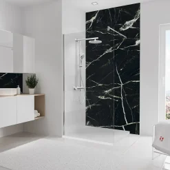 Schulte Pack de 2 panneaux muraux de salle de bains l.100 x H.255 cm, effet marbre noir et vert, DécoDesign Softtouch