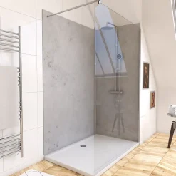 Galedo Pack de 2 panneaux muraux de salle de bains, gris effet pierre avec profilés chromés, l.120+90 x H.210 x P.0,3 cm, Homestone* Panneau Mural De Salle De Bains