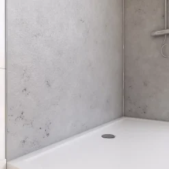 Galedo Pack de 2 panneaux muraux de salle de bains, gris effet pierre avec profilés chromés, l.120+90 x H.210 x P.0,3 cm, Homestone* Panneau Mural De Salle De Bains