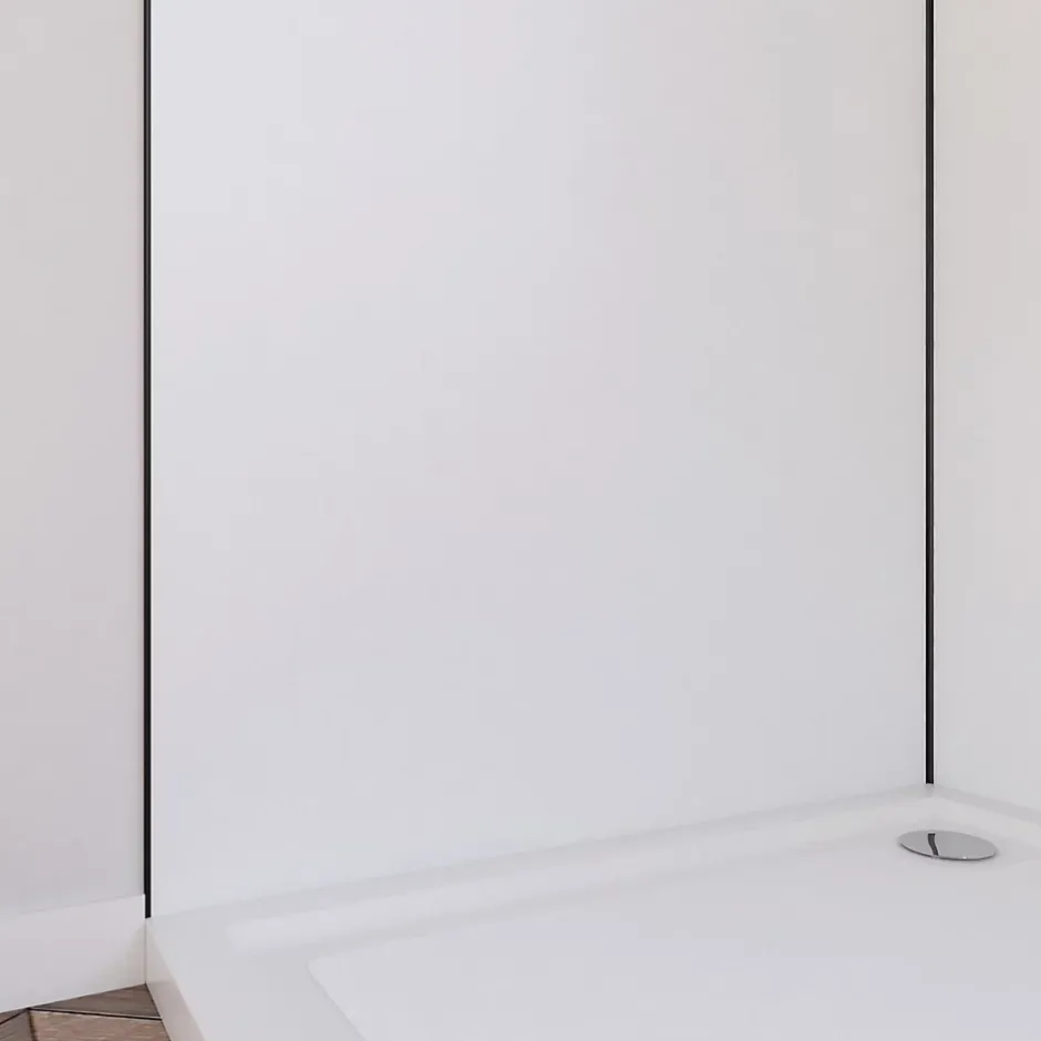 Galedo Pack de 2 panneaux muraux de salle de bains, blanc avec profilés noirs, l.90+90 x H.210 x P.0,3 cm, Alucolors