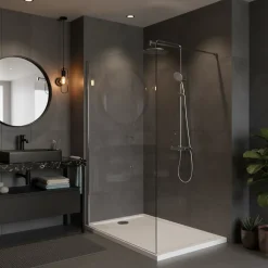 Swiss Aqua Technologies Pack Douche Complet : Paroi Walk-In 120x200 Chrome + Colonne SAT 3 Jets + Receveur Marbre Coulé Blanc 120x90 (SAT120C7PR129W)
