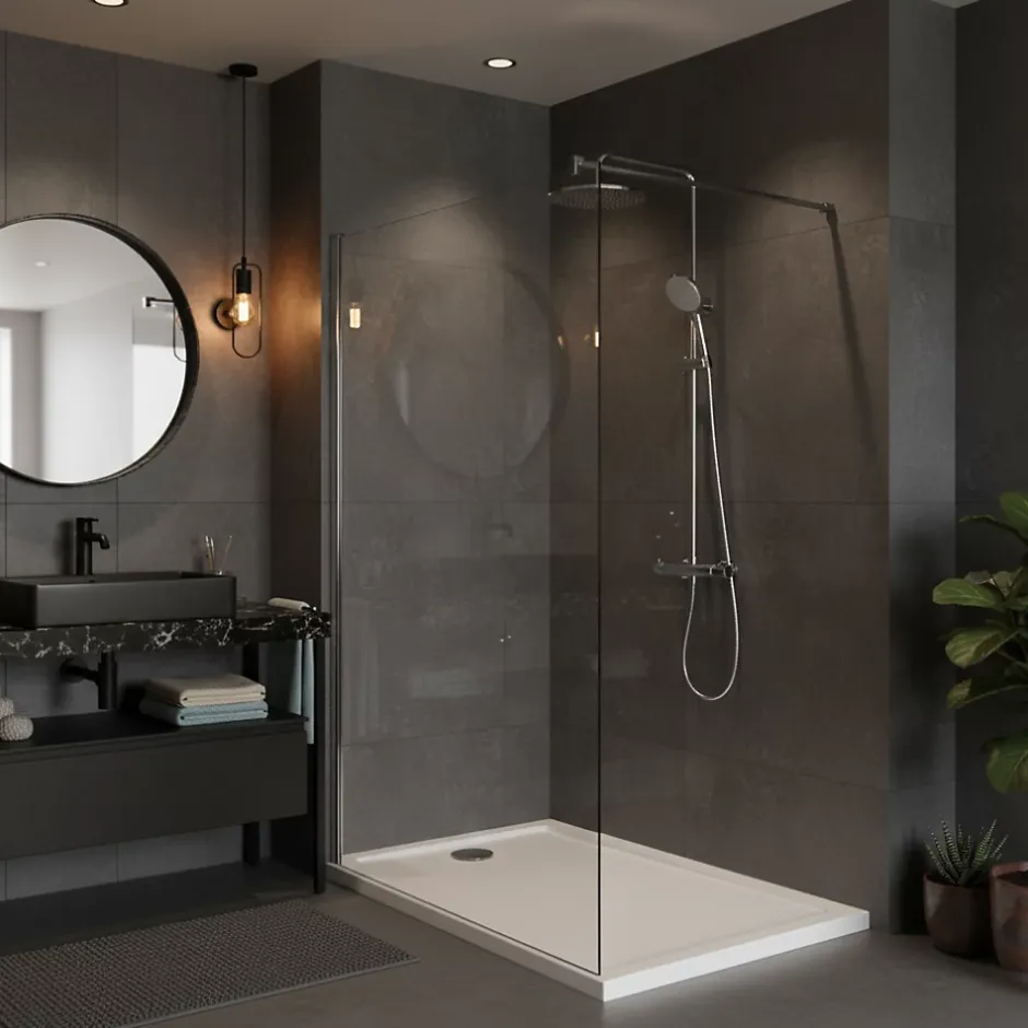 Swiss Aqua Technologies Pack Douche Complet : Paroi Walk-In 120x200 Chrome + Colonne SAT 3 Jets + Receveur Marbre Coulé Blanc 120x80 (SAT120C7PR128W)* Receveur De Douche