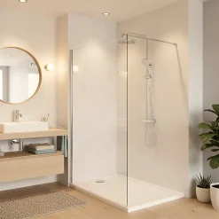 Swiss Aqua Technologies Pack Douche Complet : Paroi Walk-In 120x200 Chrome + Colonne SAT 3 Jets + Receveur Marbre Coulé Blanc 120x80 (SAT120C7PR128W)* Receveur De Douche
