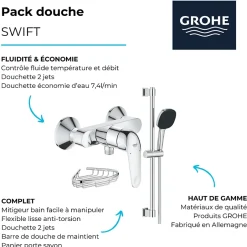 Grohe Pack douche mécanique Swift 2023 avec ensemble de douhe Vitalio Comfort 110 et panier porte-savon* Colonne De Douche Mécanique