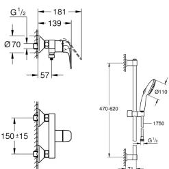Grohe Pack douche mécanique Swift 2023 avec ensemble de douhe Vitalio Comfort 110