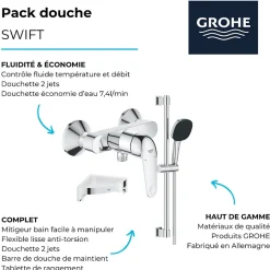 Grohe Pack douche mécanique Swift 2023 avec ensemble de douche Vitalio Comfort 110 et tablette en angle* Colonne De Douche Mécanique