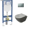 Geberit Pack UP320 + Cuvette sans bride KELOS Flush Gris Clair + Plaque Sigma Chromé Mat* Wc Suspendu