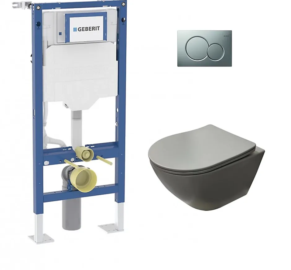 Geberit Pack UP320 + Cuvette sans bride KELOS Flush Gris Clair + Plaque Sigma Chromé Mat* Wc Suspendu