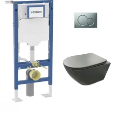 Geberit Pack UP320 + Cuvette sans bride KELOS Flush Gris Foncé + Plaque Sigma Blanc* Wc Suspendu