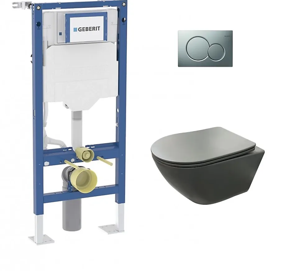 Geberit Pack UP320 + Cuvette sans bride KELOS Flush Gris Foncé + Plaque Sigma Blanc* Wc Suspendu