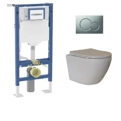 Geberit Pack UP320 + Cuvette sans bride KELOS Flush Blanc + Plaque Sigma Chromé Mat
