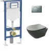 Geberit Pack UP320 + Cuvette sans bride KELOS Flush Gris Foncé + Plaque Sigma Chromé Mat