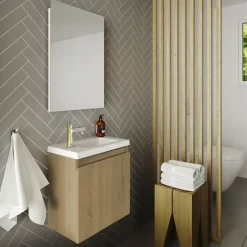 Planète Bain Pack lave mains avec miroir Porto Chêne hamilton - Marque allibert* Ensemble Meuble De Salle De Bains