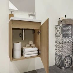 Planète Bain Pack lave mains avec miroir Porto Chêne hamilton - Marque allibert* Ensemble Meuble De Salle De Bains