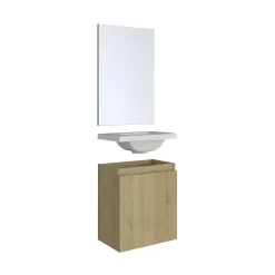 Planète Bain Pack lave mains avec miroir Porto Chêne hamilton - Marque allibert* Ensemble Meuble De Salle De Bains