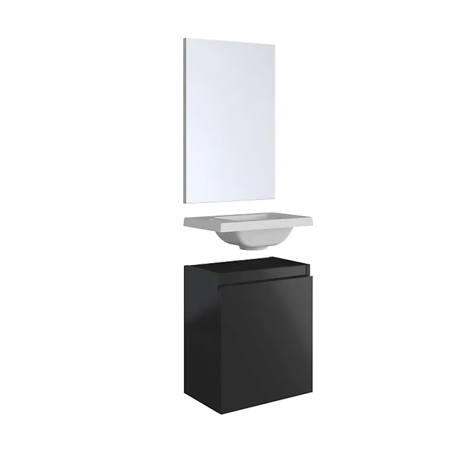 Planète Bain Pack lave mains avec miroir Porto Noir brillant - Marque allibert* Lave-Mains