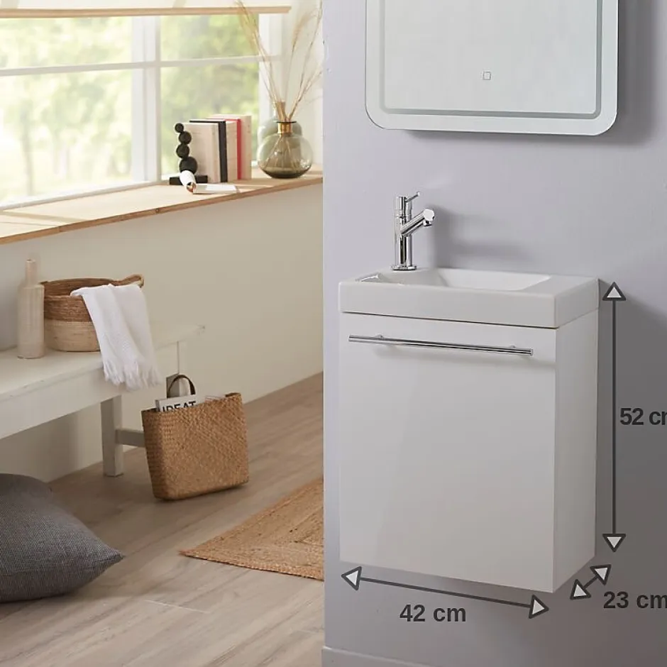 Planète Bain Pack lave-mains Blanc brillant - Robinetterie Eau froide à gauche - L.42.5 X H.52.5 cm - Hamac 2