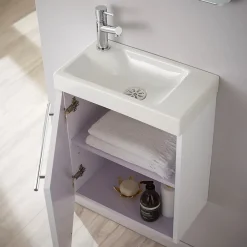 Planète Bain Pack lave-mains Blanc brillant - Robinetterie Eau froide à gauche - L.42.5 X H.52.5 cm - Hamac 2