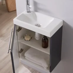 Planète Bain Pack lave-mains Gris anthracite - Robinetterie Eau froide à gauche - L.42.5 X H.52.5 cm - Hamac 2* Lave-Mains