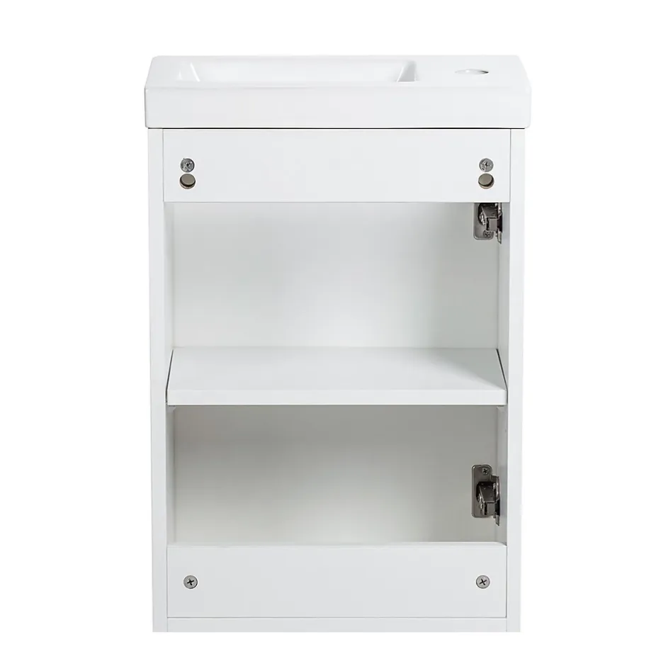 Bain-Bain Pack Meuble Lave-main prémonté blanc-Vasque blanche-Robinet chromé- Crochet chromé -* Lave-Mains