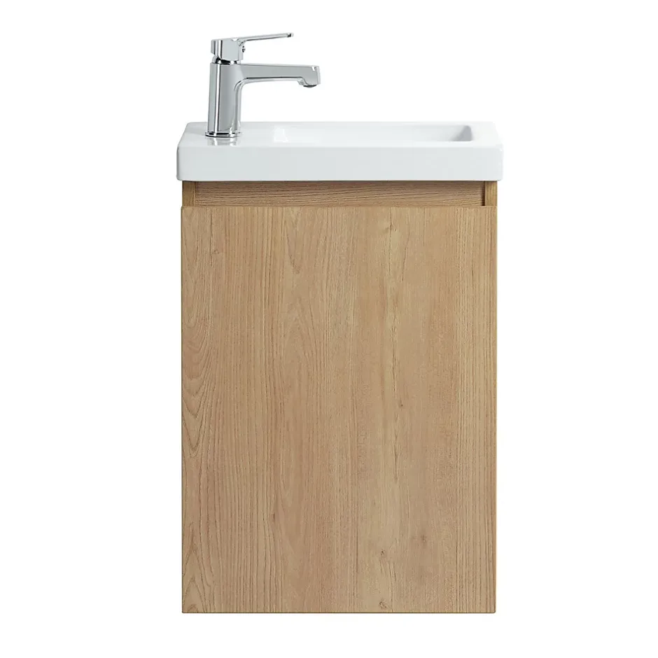 Bain-Bain Pack Meuble Lave-main prémonté bois-Vasque blanche-Robinet chromé- Crochet chromé -* Lave-Mains