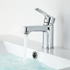 Bain-Bain Pack Meuble Lave-main prémonté bois-Vasque blanche-Robinet chromé- Crochet chromé -* Lave-Mains