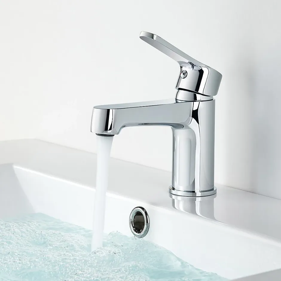Bain-Bain Pack Meuble Lave-main prémonté bois-Vasque blanche-Robinet chromé- Crochet chromé -* Lave-Mains