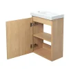 Bain-Bain Pack Meuble Lave-main prémonté bois-Vasque blanche-Robinet noir -* Lave-Mains