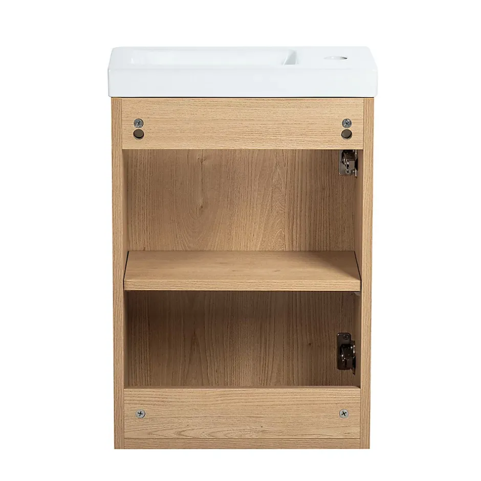 Bain-Bain Pack Meuble Lave-main prémonté bois-Vasque blanche-Robinet noir -* Lave-Mains