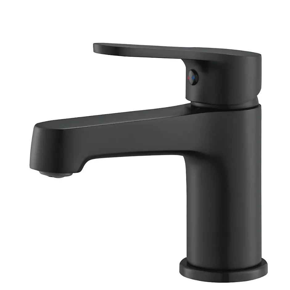 Bain-Bain Pack Meuble Lave-main prémonté bois-Vasque blanche-Robinet noir -* Lave-Mains