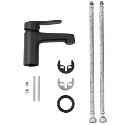 Bain-Bain Pack Meuble Lave-main prémonté bois-Vasque blanche-Robinet noir -* Lave-Mains