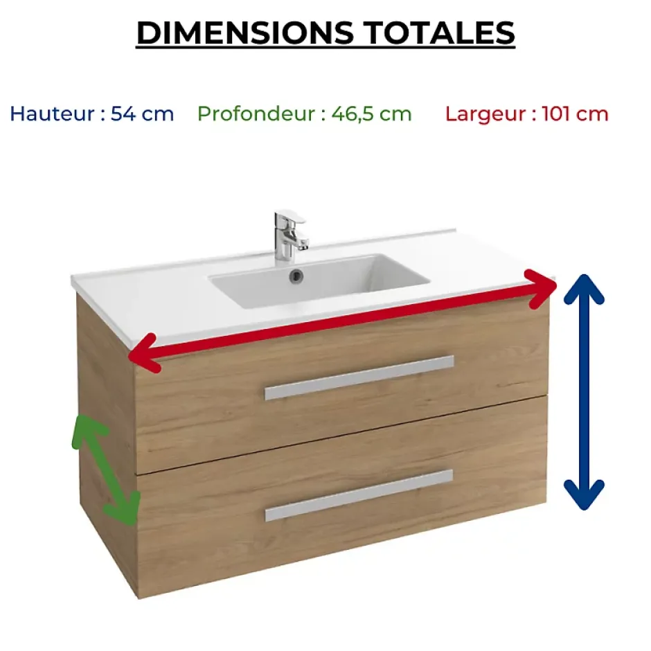 Jacob Delafon Pack meuble vasque 100 cm Ola up chêne + colonne* Ensemble Meuble De Salle De Bains