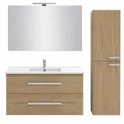 Jacob Delafon Pack meuble vasque 80 cm Ola up chêne + colonne + miroir + spot* Ensemble Meuble De Salle De Bains