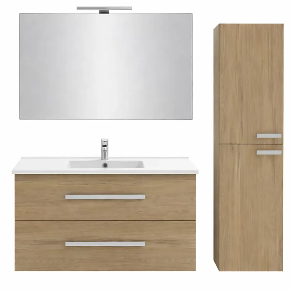 Jacob Delafon Pack meuble vasque 80 cm Ola up chêne + colonne + miroir + spot* Ensemble Meuble De Salle De Bains