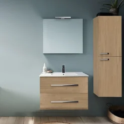 Jacob Delafon Pack meuble vasque 80 cm Ola up chêne + colonne + miroir + spot* Ensemble Meuble De Salle De Bains