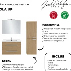 Jacob Delafon Pack meuble vasque 80 cm Ola up chêne + colonne + miroir + spot* Ensemble Meuble De Salle De Bains