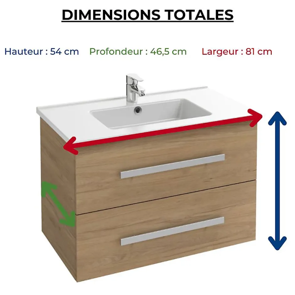 Jacob Delafon Pack meuble vasque 80 cm Ola up chêne + colonne + miroir + spot* Ensemble Meuble De Salle De Bains