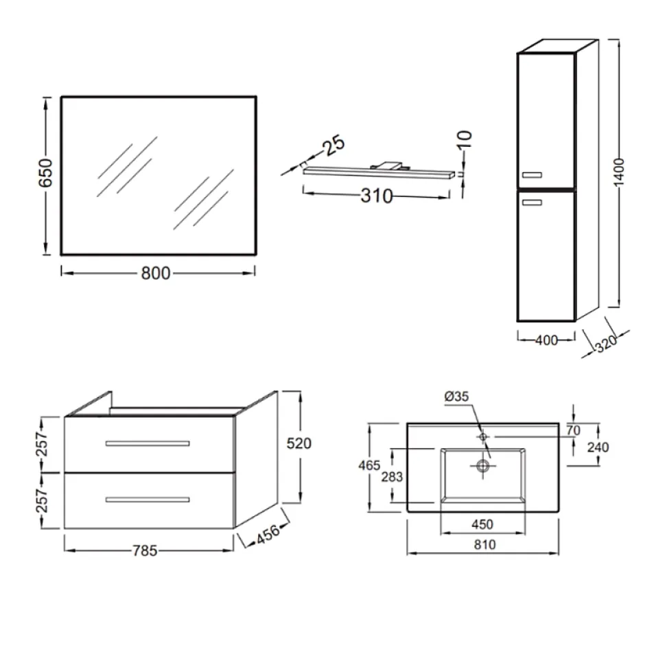 Jacob Delafon Pack meuble vasque 80 cm Ola up chêne + colonne + miroir + spot* Ensemble Meuble De Salle De Bains