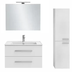 Jacob Delafon Pack meuble vasque 80 cm Ola up blanc + colonne + miroir + spot* Ensemble Meuble De Salle De Bains