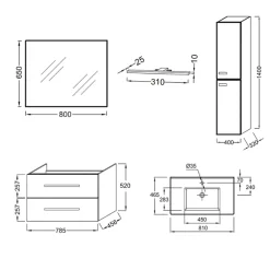 Jacob Delafon Pack meuble vasque 80 cm Ola up blanc + colonne + miroir + spot* Ensemble Meuble De Salle De Bains