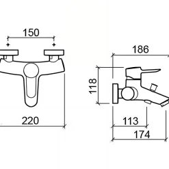 Sanindusa Pack mitigeur baignoire mural Torus chromé mitigeur livré avec douchette Oméga support et flexible 1,70m