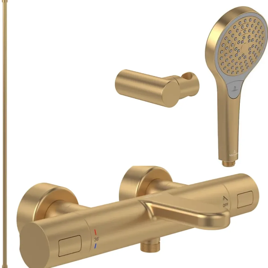 Villeroy & Boch Pack mitigeur baignoire thermostatique VILLEROY ET BOCH Universal rond Or brossé avec ensemble