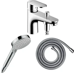 Hansgrohe Pack mitigeur bain douche monotrou Vernis Blend + Flexible Metaflex + Pommeau Vernis Blend 100 Vario chromé* Robinet De Baignoire