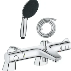 Grohe Pack mitigeur bain douche thermostatique Grohtherm 800 + douchette ronde 2 jets + flexible* Robinet De Baignoire